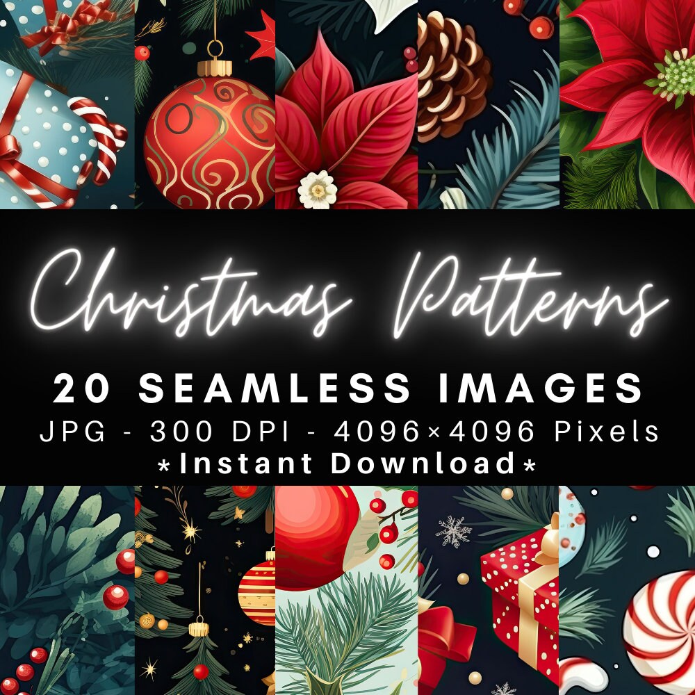 Christmas Patterns 20 Seamless Texture Patterns Digital Paper Etsy