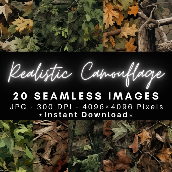 Realistische camouflage - 20 naadloze textuurpatronen digitaal papier