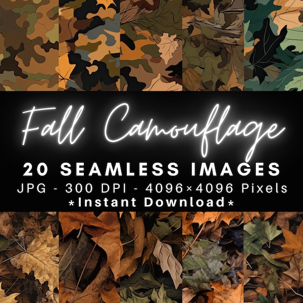Fall Leaves Camouflage - 20 Seamless Texture Patterns Digital Paper