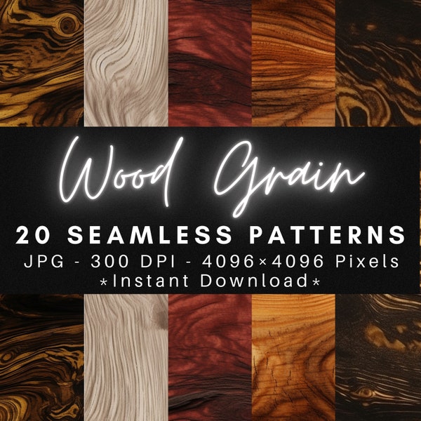 Wood Grain - 20 Seamless Patterns Textures Digital Paper