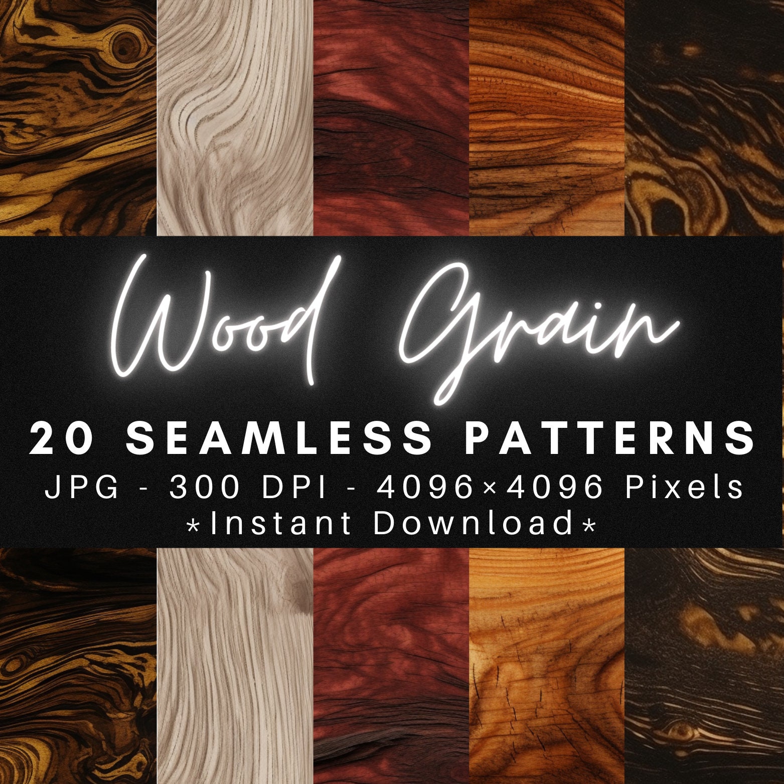 Wood Grain 20 Seamless Patterns Textures Digital Paper Etsy