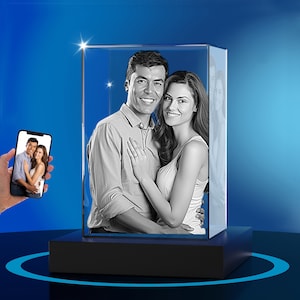 Custom 3D Crystal Photo: Personalized Engraved Picture - Photo Gift - Anniversary, Birthday, Wedding, Baby Shower - Fast & Free Shipping