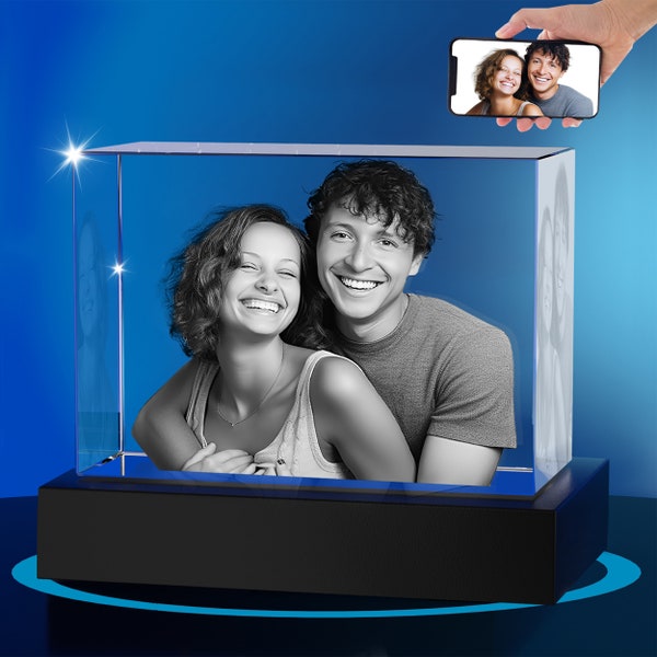 Custom 3D Crystal Photo: Personalized Engraved Picture - Unique Gift - Anniversary, Birthday, Wedding, Baby Shower - Fast & Free Shipping
