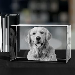 Personalisierte 3D-gravierte Kristall-Gedenkstätte mit Haustierfoto, individuelles Hunde- oder Katzenporträt als Erinnerungsstück