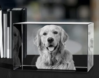 Personalized 3D Engraved Crystal Pet Photo Memorial, Custom Dog Cat Portrait Keepsake