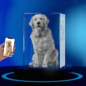 Custom 3D Crystal Photo: Personalized Engraved Picture-Dog picture frame-Pet portrait-Dog memorial gifts