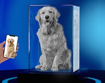 Custom 3D Crystal Photo: Personalized Engraved Picture-Dog picture frame-Pet portrait-Dog memorial gifts