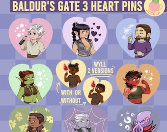 Baldur's Gate 3 Romanceable Companion Heart Pins (includes FREE 1" Us Pin)
