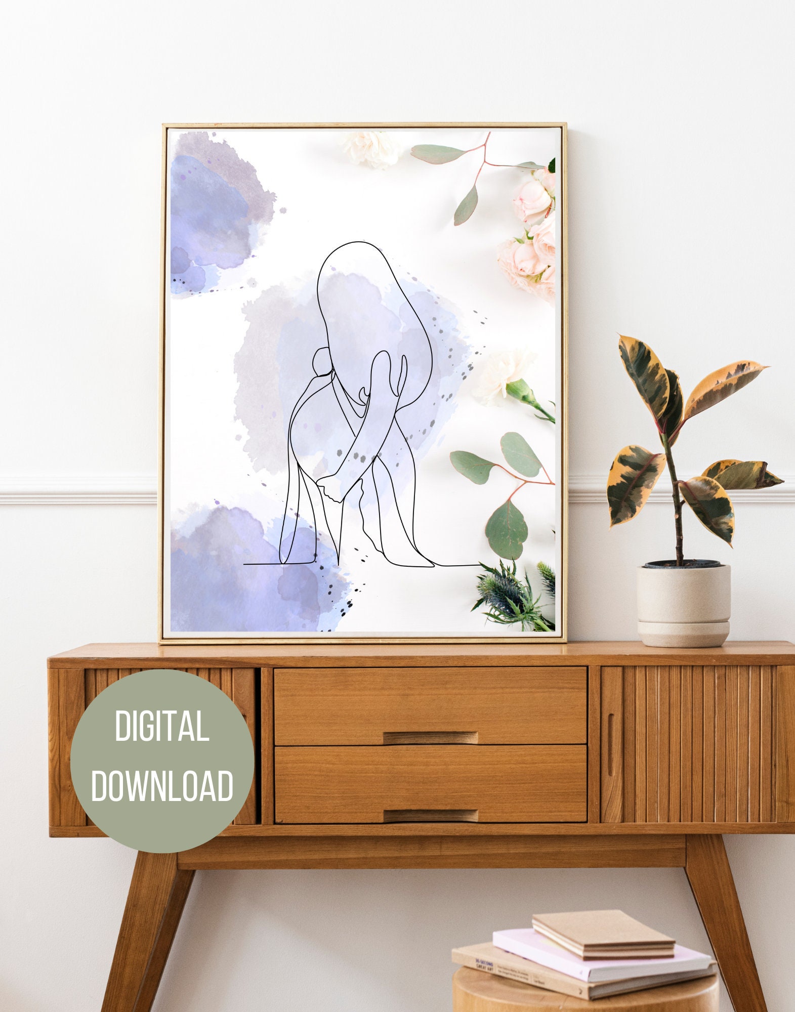 Blue Floral Eucalyptus With Pink Flowers Pregnant Woman Etsy