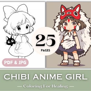 Ghibli Lovers Birthday Gift Idea Grayscale Coloring Pages Japanese Anime Chibi Ghibli Heroines Manga Girl Coloring Book Kawaii Page Download