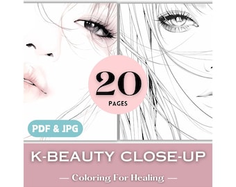 K-pop Beauty Eye Super Close up Coloring Pages Korean manga Printable K-pop Coloring Book Pages for Teens Girls Birthday Gift Ideas Download