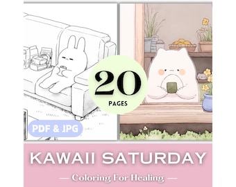Kawaii Saturday Manga Birthday Gift Cute Coloring Pages Kawaii Japanese Anime Animals Lazy Weekend Relaxing Simple Coloring Book Download