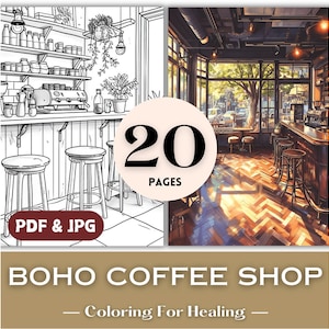 Coffee Lovers Gift Idea Unique Coloring Pages Boho Modern Coffee Shop Printable Coloring Book mindfulness Pages for Adults Gift for Her Cafe
