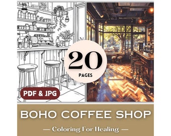Coffee Lovers Gift Idea Unique Coloring Pages Boho Modern Coffee Shop Printable Coloring Book mindfulness Pages for Adults Gift for Her Cafe