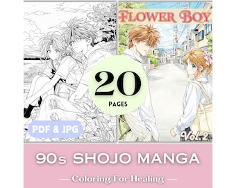 90s Shojo Manga Lovers Birthday Gift Coloring Pages Flower Boy Vintage Japanese Anime Manga Girls Couple Coloring Book Retro Teen Japan Girl
