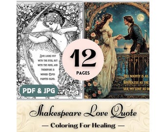 Shakespeare Quote Coloring Book for Lovers Floral Valentine Coloring Pages Printable Coloring Pages Literature Gift coloring Book Vintage