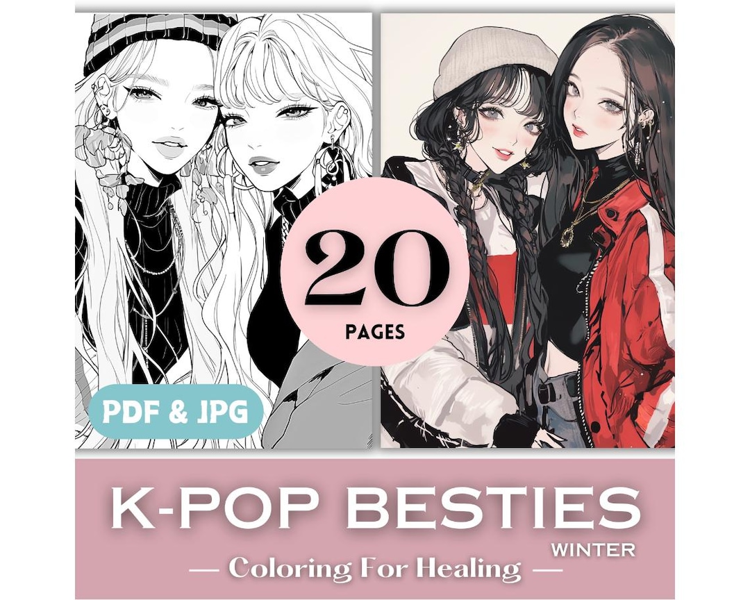 K-POP 冬ファッション 親友ガールぬりえページ 印刷可能なガール