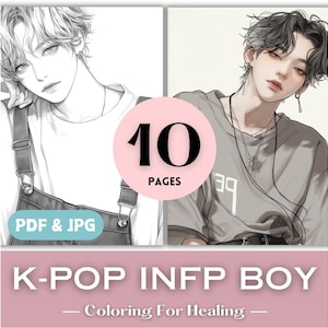 MBTI ギフトのアイデア、K-POP 愛好家、彼女へのバレンタインデー ギフト、INFP の誕生日、K-POP ぬり絵ページ、K-POP ボーイ ファッションぬり絵ページ、BTS アーミー。