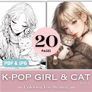 Idee regalo per gli amanti dei gatti Kpop, regalo di compleanno per la mamma di un gatto, libro da colorare K-pop, moda per ragazze adolescenti Kpop, pagine da colorare stampabili con animali domestici, arte animale.
