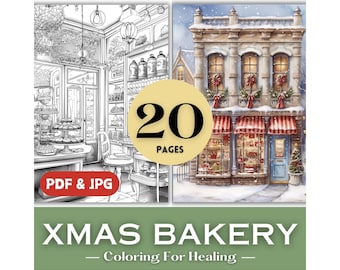 Mom Christmas Gift Idea Grandpa Whimsy Snowy Bakery Coloring Pages for Adults Cityscape Coloring Book Pages Xmas Dreamy Small Town PDF