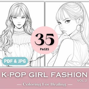 Kleurplaten K-pop meisje mode afdrukbare K-pop schoonheid kleurboekpagina's voor tieners meisjes verjaardag cadeau-ideeën Aziatisch Koreaanse afdrukken downloaden