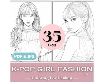Coloring Pages Kpop Girl Fashion Printable K-pop Beauty Coloring Book Pages for Teens Girls Birthday Gift Ideas Asian Korean Print Download