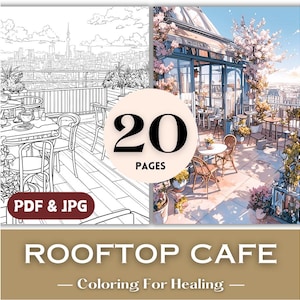 Coffee Lovers Gift Idea Unique Coloring Pages Rooftop Coffee Shop Printable Coloring Book mindfulness Pages for Adults Women Gift for Her.