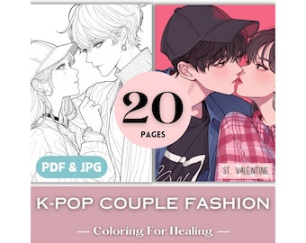 K-pop Couple Gift Idea Couple Fashion Coloring Pages Valentine's Day Fashion Printable Kpop Coloring Book Teens Girls Asian Korean Oppa Art