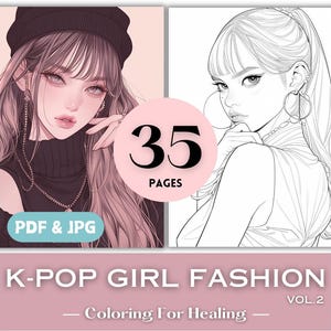 Kolorowanki K-popowe dziewczyny Moda do druku K-popowe piękno Kolorowanki dla nastolatek Pomysły na prezenty urodzinowe Azjatycko-koreańskie Wydrukuj Pobierz
