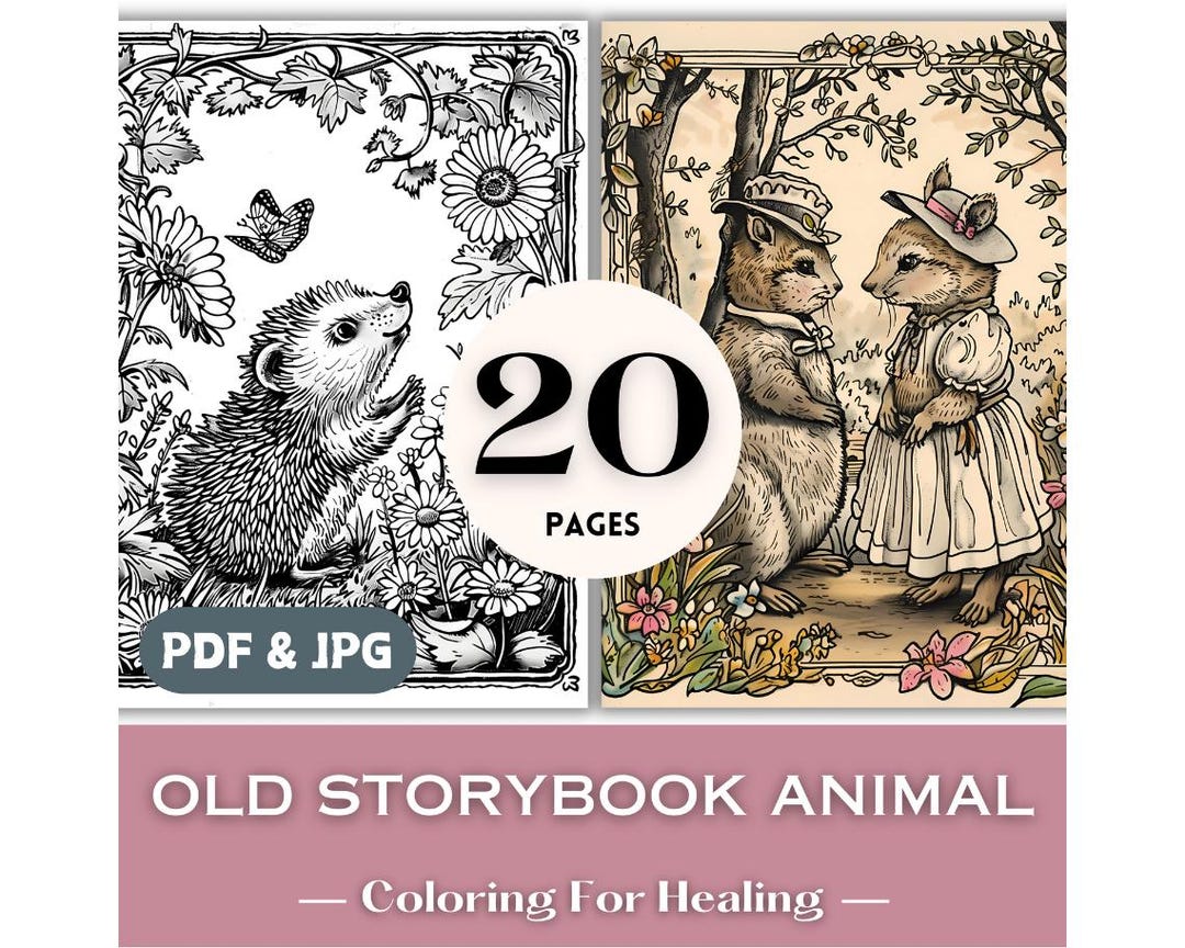 Vintage Storybook Animal Coloring Page Old Children's Book Illustration ...