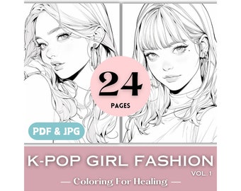 Coloring Pages Kpop Girl Fashion Printable K-pop Coloring Book Pages for Teens Girls Birthday Gift Ideas Asian Korean Print Instant Download