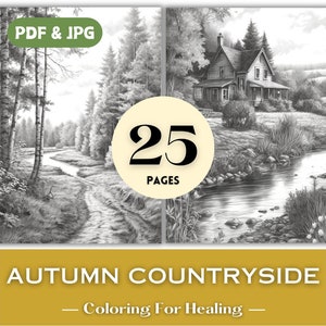Dad Birthday Gift Idea Autumn Countryside Coloring Pages Landscape Coloring Book Pages Forest Nature with River and Bridges Printable Prints