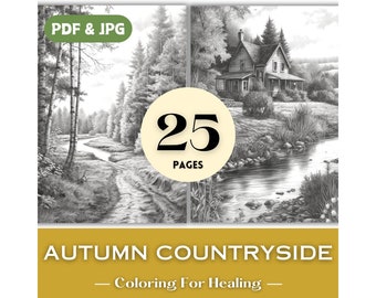 Dad Birthday Gift Idea Autumn Countryside Coloring Pages Landscape Coloring Book Pages Forest Nature with River and Bridges Printable Prints