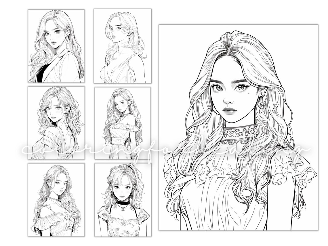 Coloring Pages Kpop Girl Fashion Printable K-pop Beauty Coloring Book