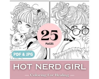 Hot Nerd Girl Coloring Pages Kpop Girl Fashion Anime Style Printable K-pop Coloring Book for Teens Girls Birthday Gift Ideas Print Download