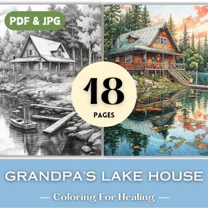 Dad Birthday Gift Idea Unique Countryside Coloring Pages Summer Lake House Landscape Coloring Book Pages Grandpa House Printable Art Prints.