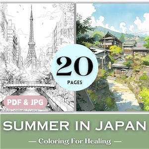 Ghibli Lovers Birthday Gift Idea Grayscale Coloring Pages Summer Japanese Countryside Cityscape Architecture Coloring Book Page Download.