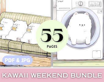 Kawaii Weekend Manga Birthday Gift Cute Coloring Pages Bundle Kawaii Japanese Anime Animals Healing Relaxing Simple Coloring Book Download.