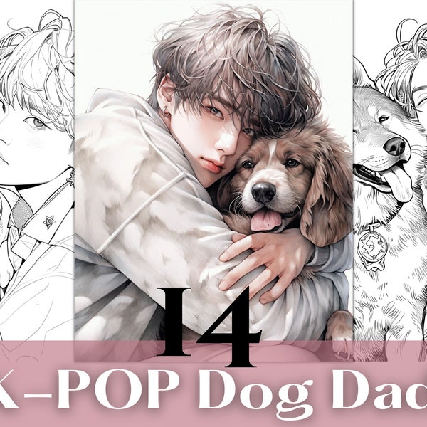 Kpop Dog lovers Gift Idea Dog Daddy Birthday Gift K-pop Coloring Pages Book Puppy Kpop Fashion Printable Pet Coloring Pages BTS Army Girls