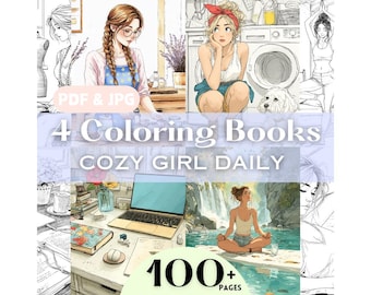 Healing Cozy Girl Moments Mindfulness Coloring Pages Book Bundle Printable Girl Lifestyle Coloring Book Pages Cat Cool Girl Boss Download