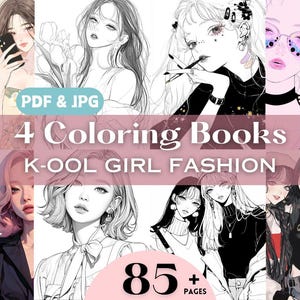 Lot de pages à colorier Kpop Girl Fashion pour les amoureux de la K-pop, idée cadeau d'anniversaire pour fille