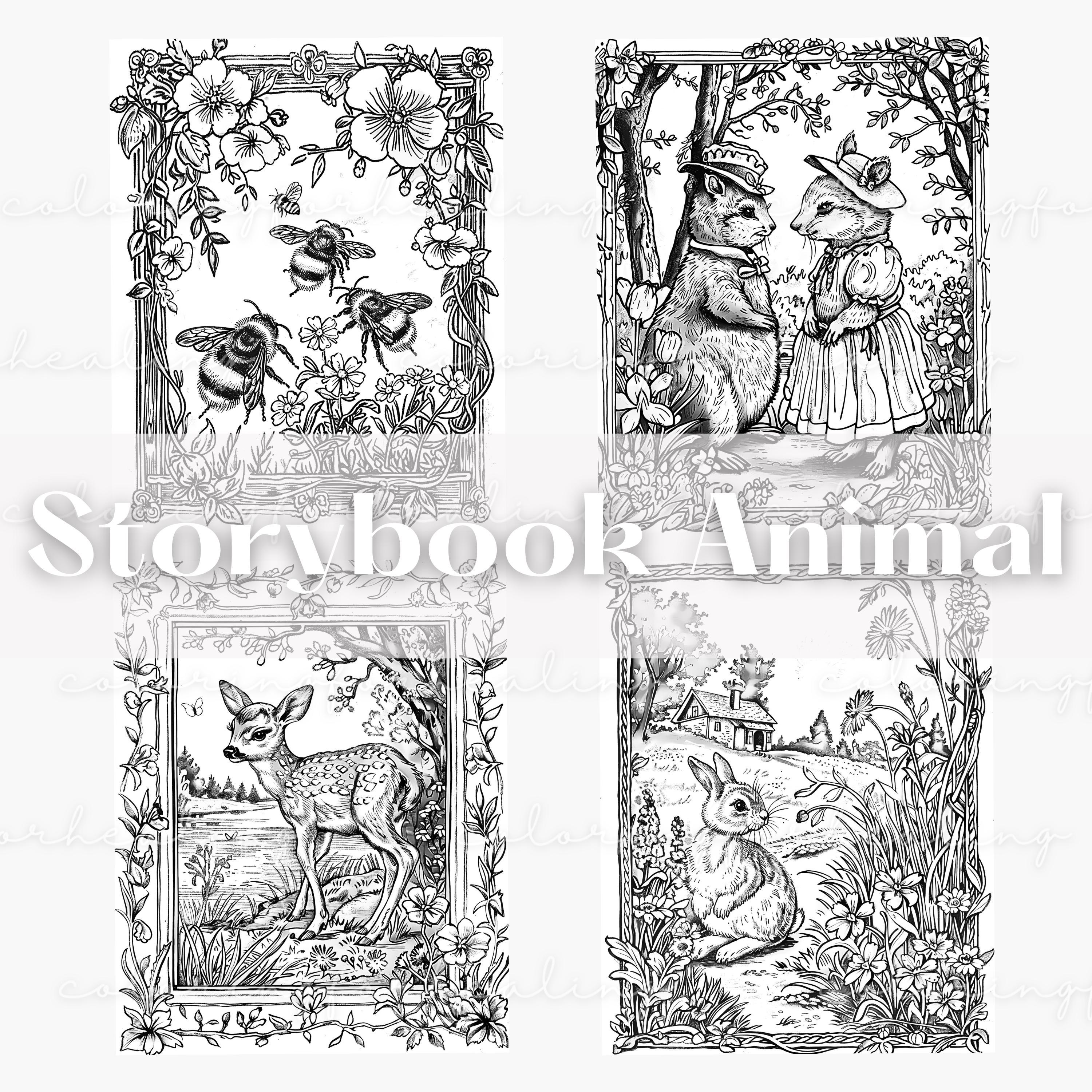 Vintage Storybook Animal Coloring Page Old Children's Book Illustration ...