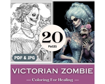Adult Halloween Coloring Page Gothic Victorian Zombie Printable Coloring Book Haunting Dark Tattoo Pattern Unique Gothic Art PDF Download