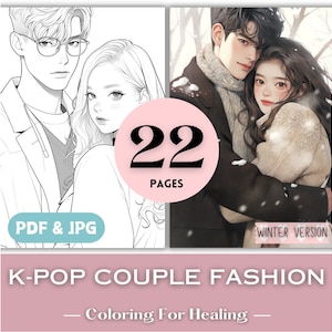 K-Drama Birthday Gift Idea Couple Winter Fashion Coloring Pages Printable Kpop Coloring Book Teens Girls Asian Korean Drama Culture Art