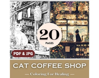 Cat Lovers Gift Animal Coloring Pages Cat Coffee Shop Cats Printable Floral Cafe Cats Ghibli Coloring Book for Adults Boho Animal Download