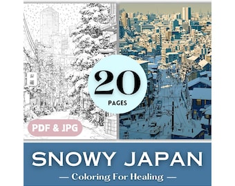 Ghibli Lovers Birthday Gift Coloring Pages Winter Japanese Anime Ghibli Anime Snowy Tokyo Print Shrine Temple Japanese Manga Coloring Book.