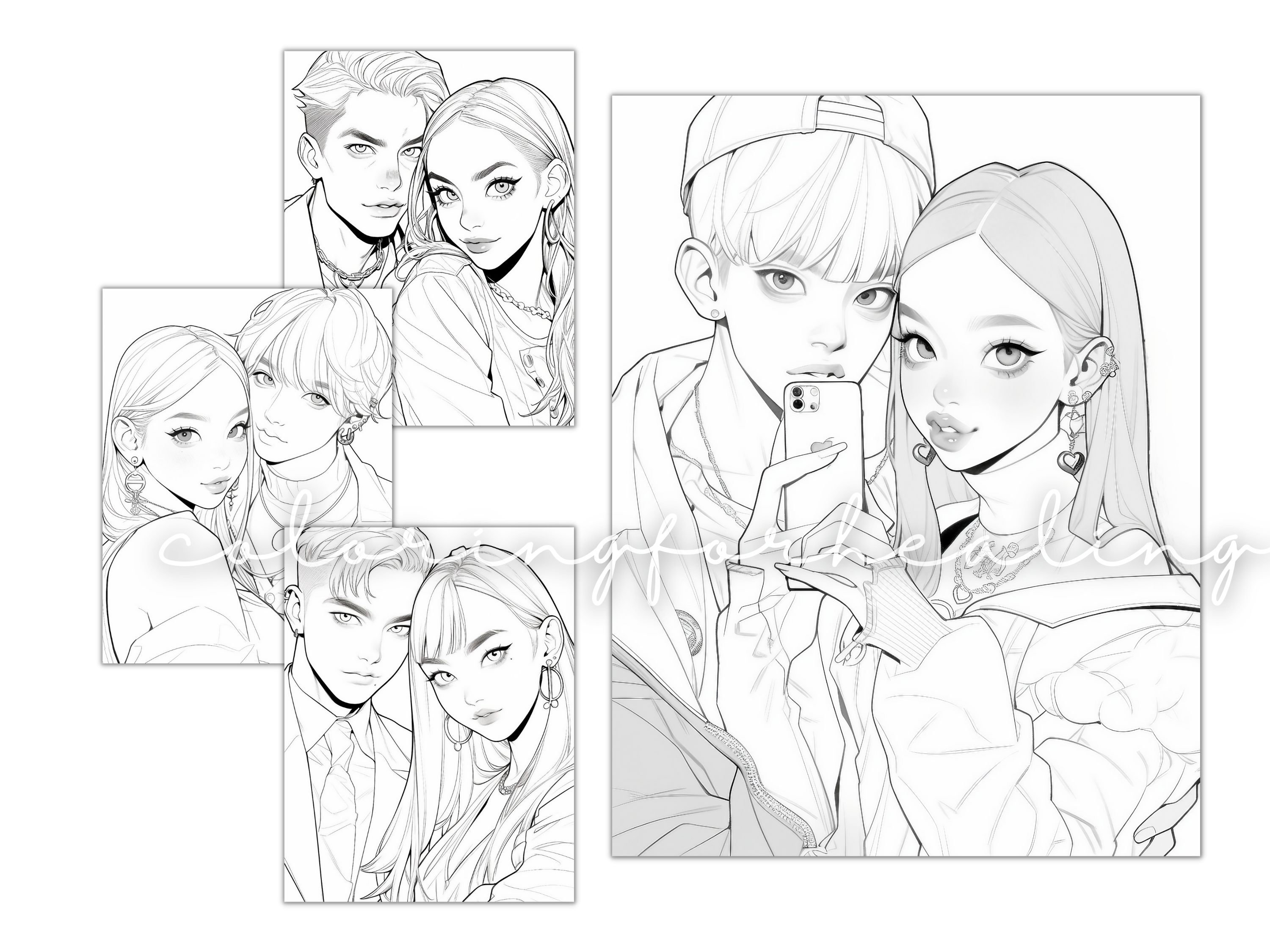 K-pop Lovers Birthday Gift Idea Couple Fashion Coloring Pages Printable