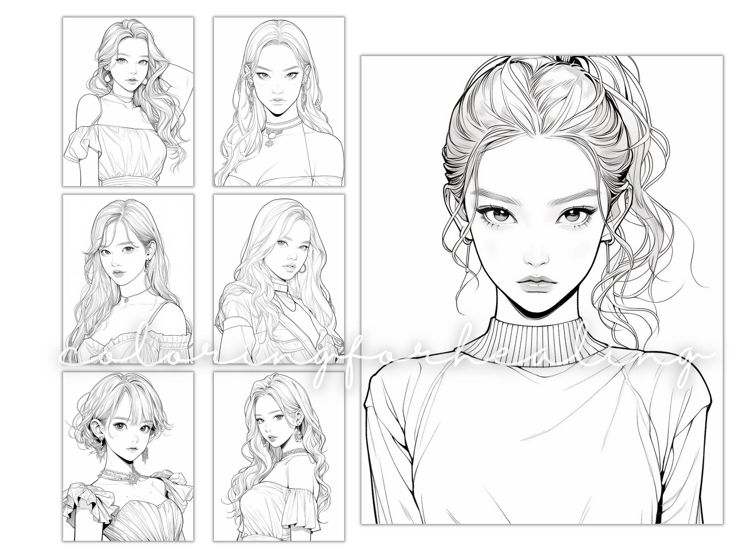 Coloring Pages Kpop Girl Fashion Printable K-pop Beauty Coloring Book ...