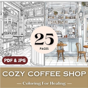 Kaffee Liebhaber Geschenkidee Einzigartige Malseiten Gemütliches Café zum Ausdrucken Malbuch Seiten für Erwachsene Frauen Geschenk für sie Boho Art PDF