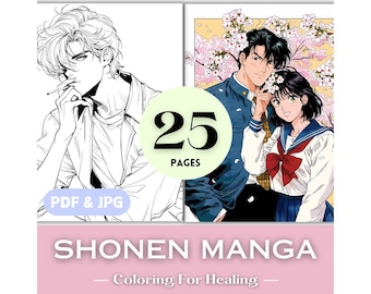 Shonen Manga Lovers Birthday Gift Coloring Pages Vintage Japanese Anime Boys Manga Coloring Book Retro Teen Japan Gangsters Coloring